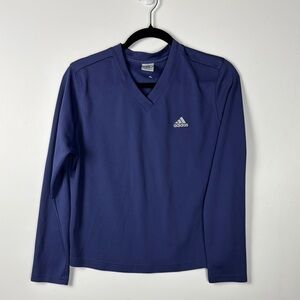 Adidas Navy V-Neck Long Sleeve Tee Sz L PRELOVED climalite activewear